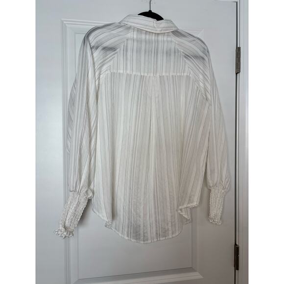Blu Pepper Striped Button Down Blouse White Sheer Long Sleeve Top Size Medium - Picture 6 of 6